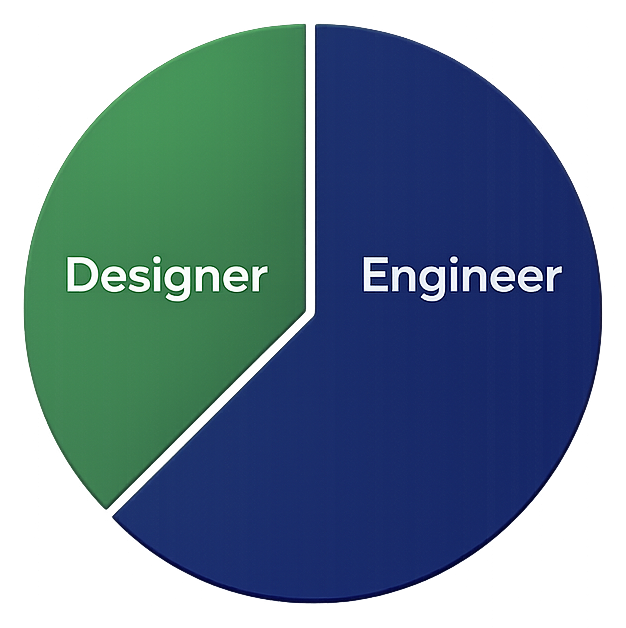 Pie chart showing roughly 40% Designer and 60% Engineer