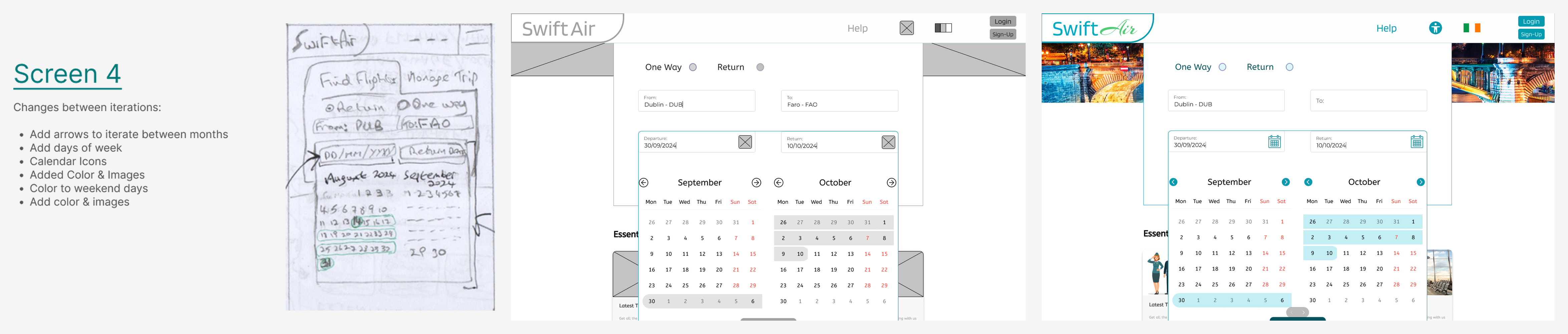 SwiftAir design iteration from sketch to high fidelity — slide 4 of 4