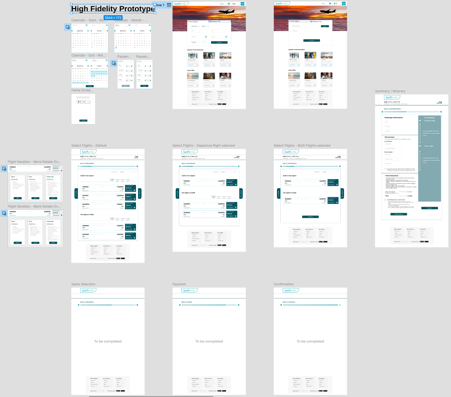 SwiftAir high-fidelity prototype overview — slide 1 of 3